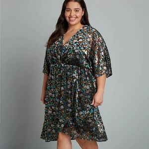 ModCloth NWT Dramatic Depths Velvet Floral Black Teal Purple Olive Dress Size 1X